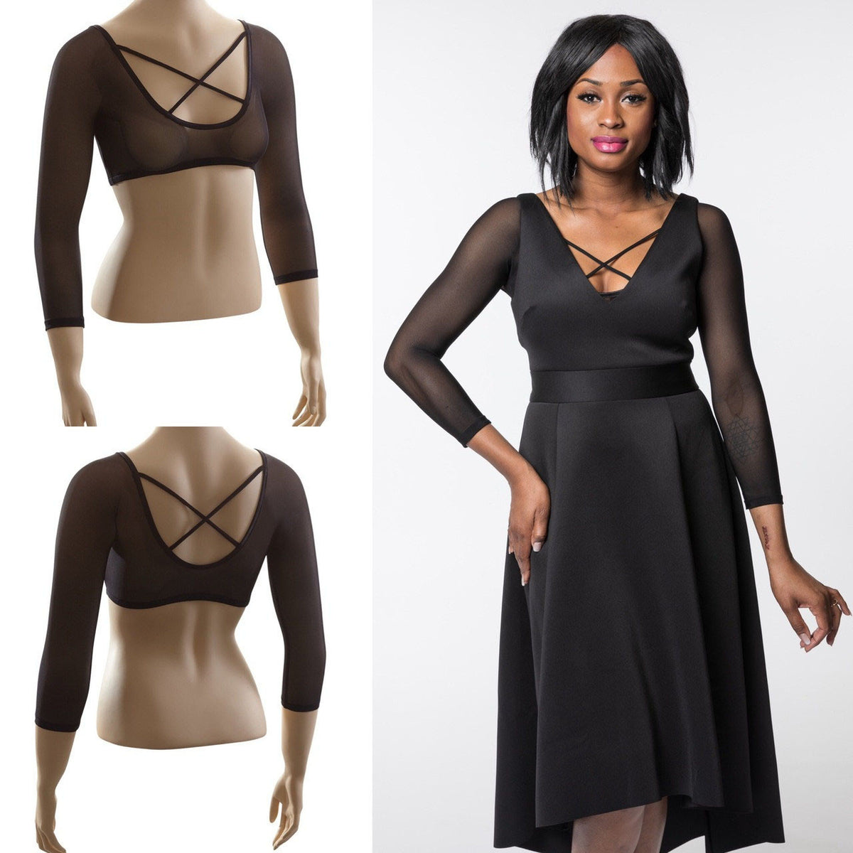 Criss-Cross 3/4 Sleeve Black Mesh Sleevey Wonders