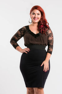 Basic 3/4 Length Black Lace Sleevey Wonders - Plus Size