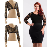 Basic 3/4 Length Black Lace Sleevey Wonders - Plus Size