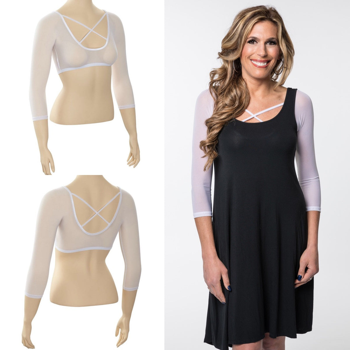 Criss-Cross 3/4 Sleeve White Mesh Sleevey Wonders