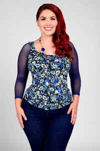 Basic 3/4 Length Navy Mesh Sleevey Wonders - Plus Size