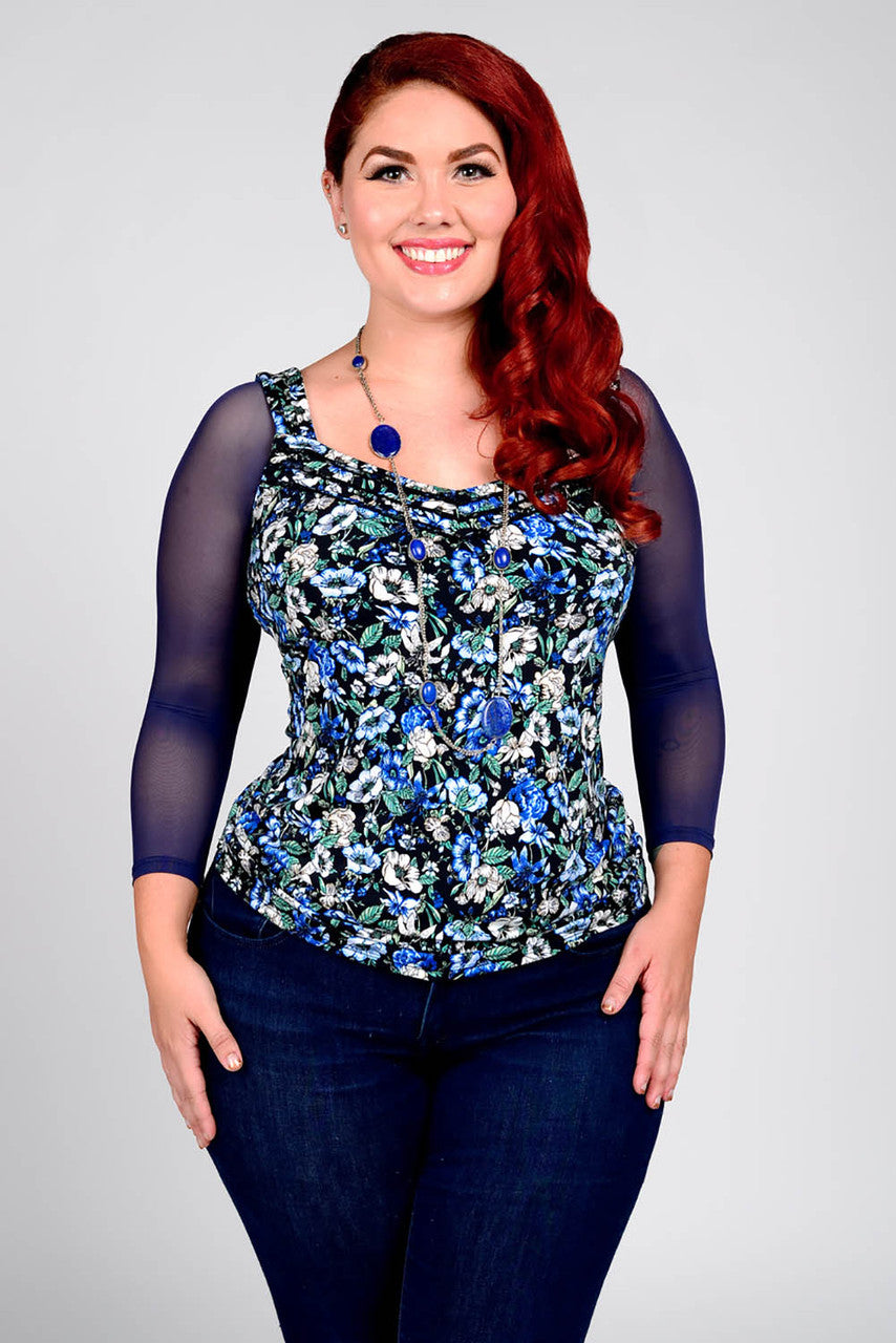 Basic 3/4 Length Navy Mesh Sleevey Wonders - Plus Size