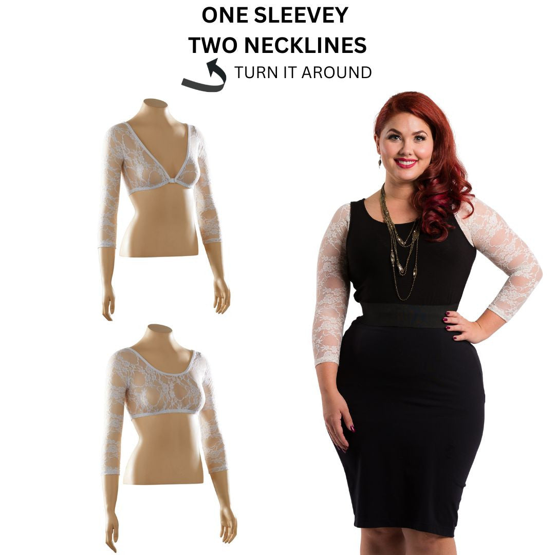Basic 3/4 Length White Lace Sleevey Wonders - Plus Size