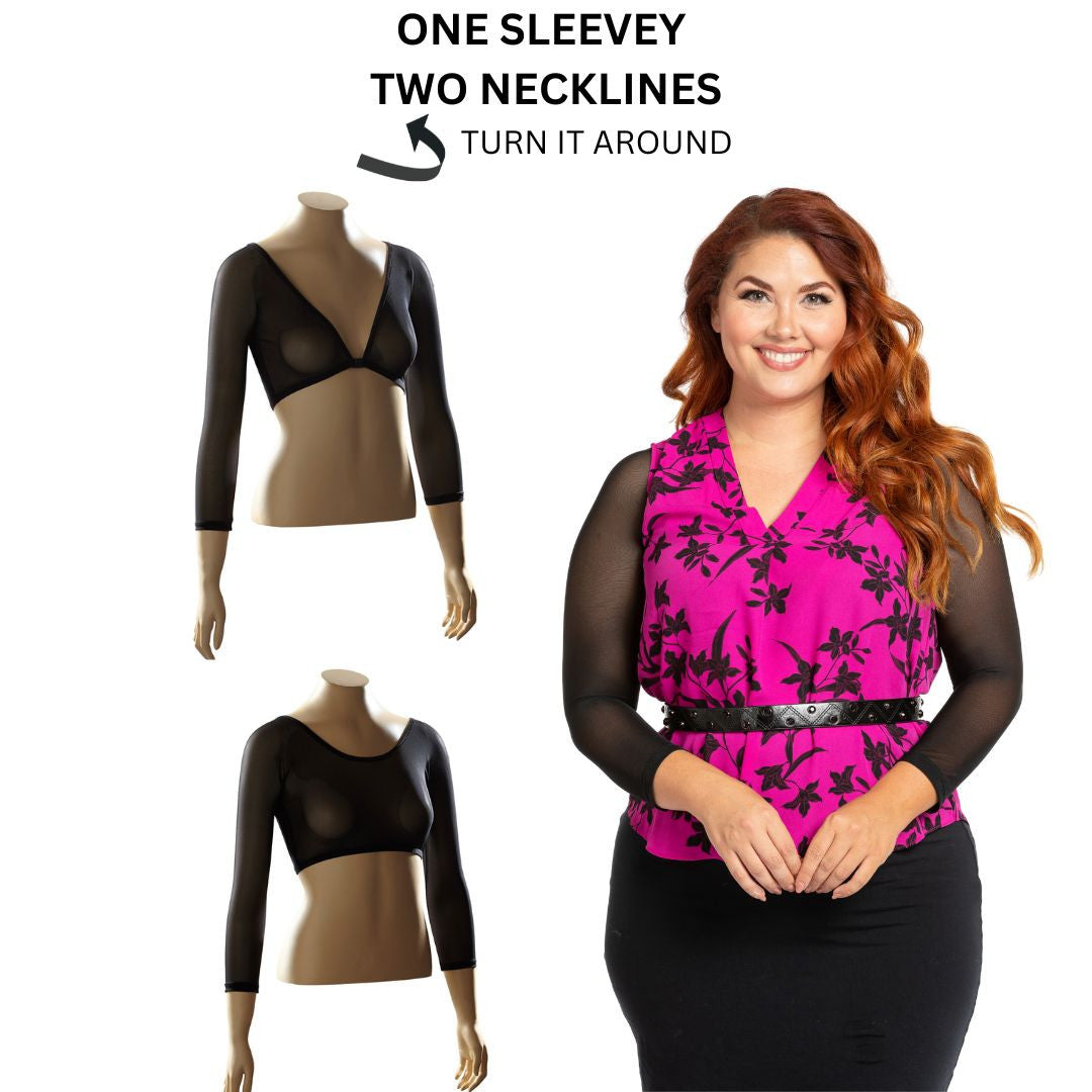 Basic 3/4 Length Black Mesh Sleevey Wonders - Plus Size