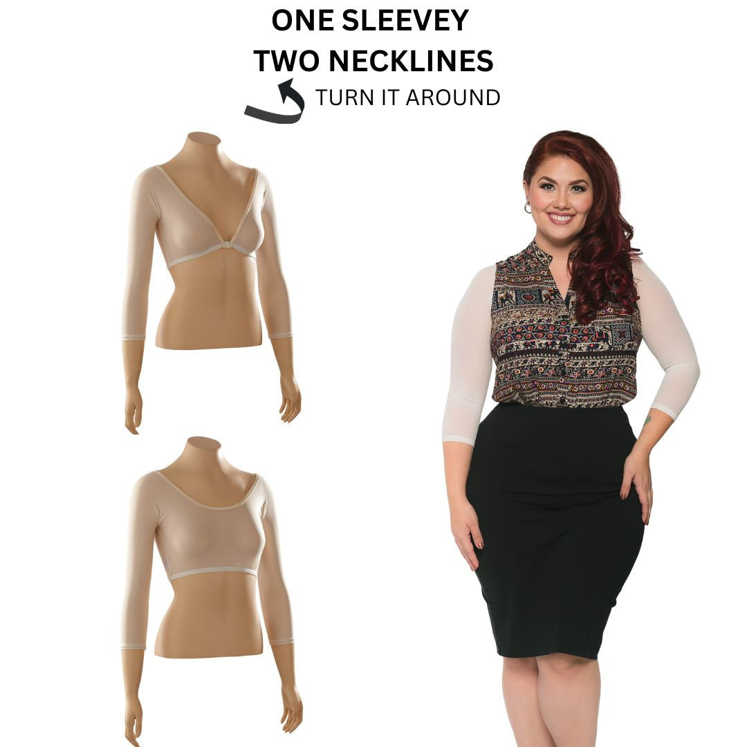 Basic 3/4 Length Ivory Mesh Sleevey Wonders - Plus Size