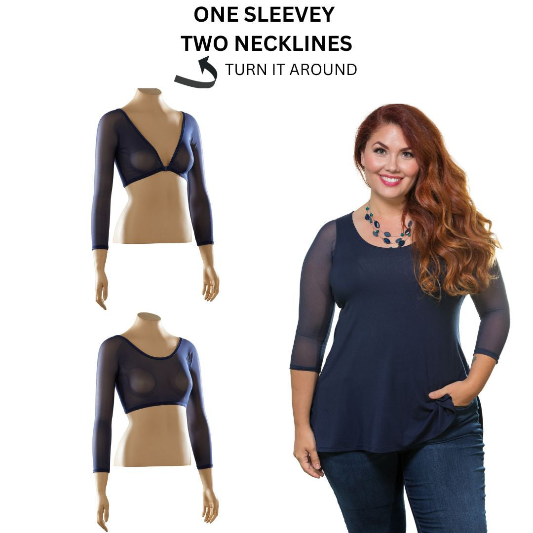 Basic 3/4 Length Navy Mesh Sleevey Wonders - Plus Size