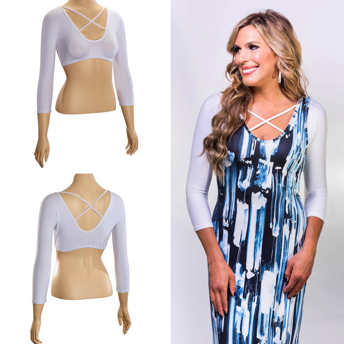 Criss-Cross 3/4 Sleeve White Jersey Sleevey Wonders