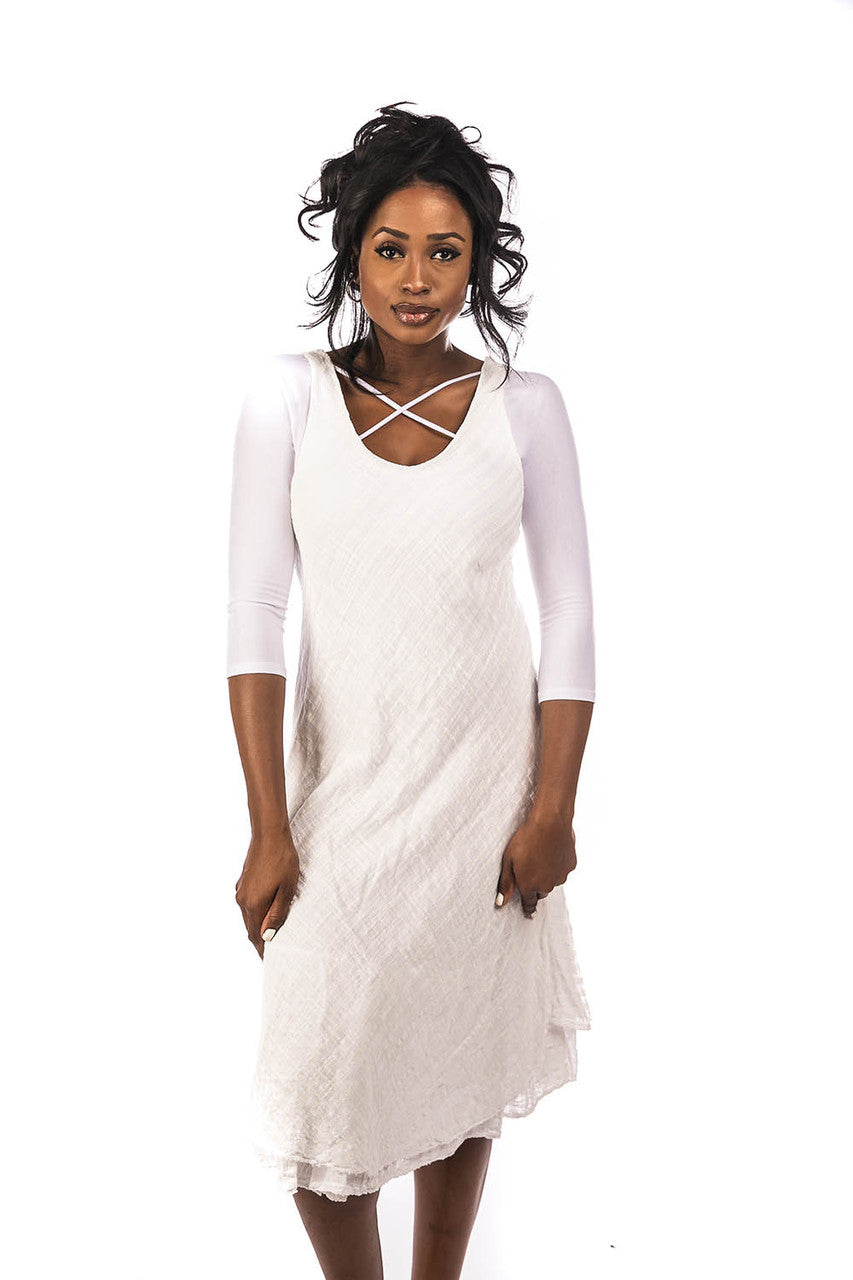 Criss-Cross 3/4 Sleeve White Jersey Sleevey Wonders