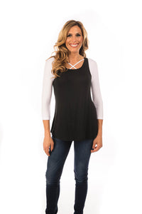 Criss-Cross 3/4 Sleeve White Jersey Sleevey Wonders