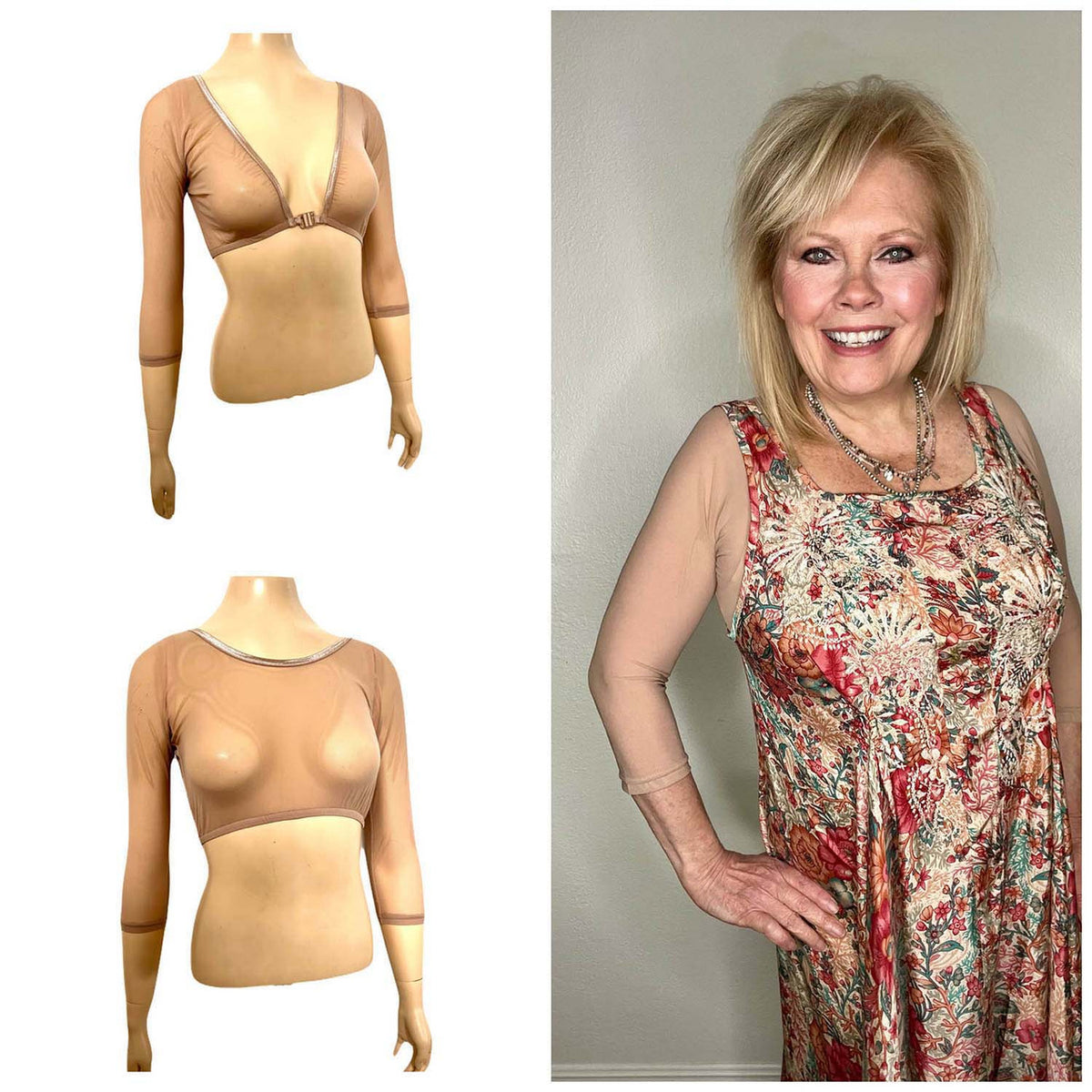 Basic 3/4 Length Nude Mesh Sleevey Wonders - Plus Size