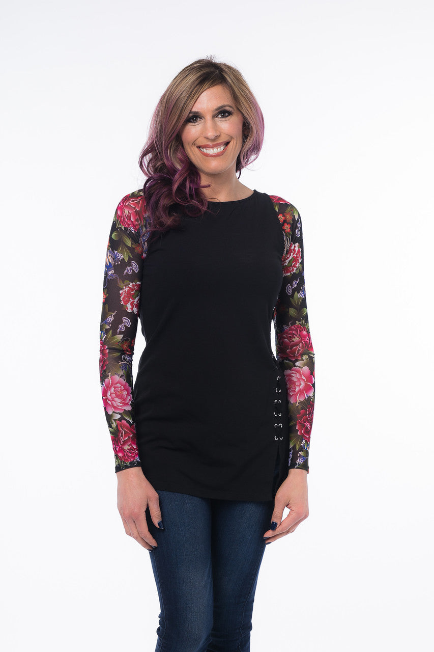 Basic Long Sleeve Tattoo Print Mesh