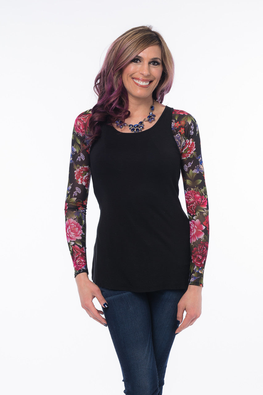 Basic Long Sleeve Tattoo Print Mesh