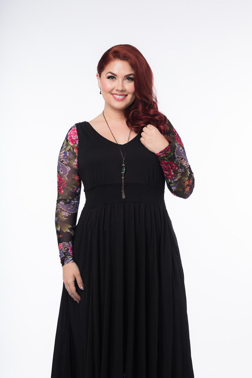 Basic Long Sleeve Tattoo Print Mesh Sleevey Wonders - Plus Size