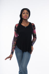 Basic Long Sleeve Tattoo Print Mesh