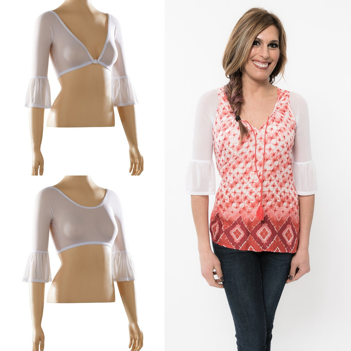 Bell 3/4 Sleeve White Mesh Sleevey Wonders