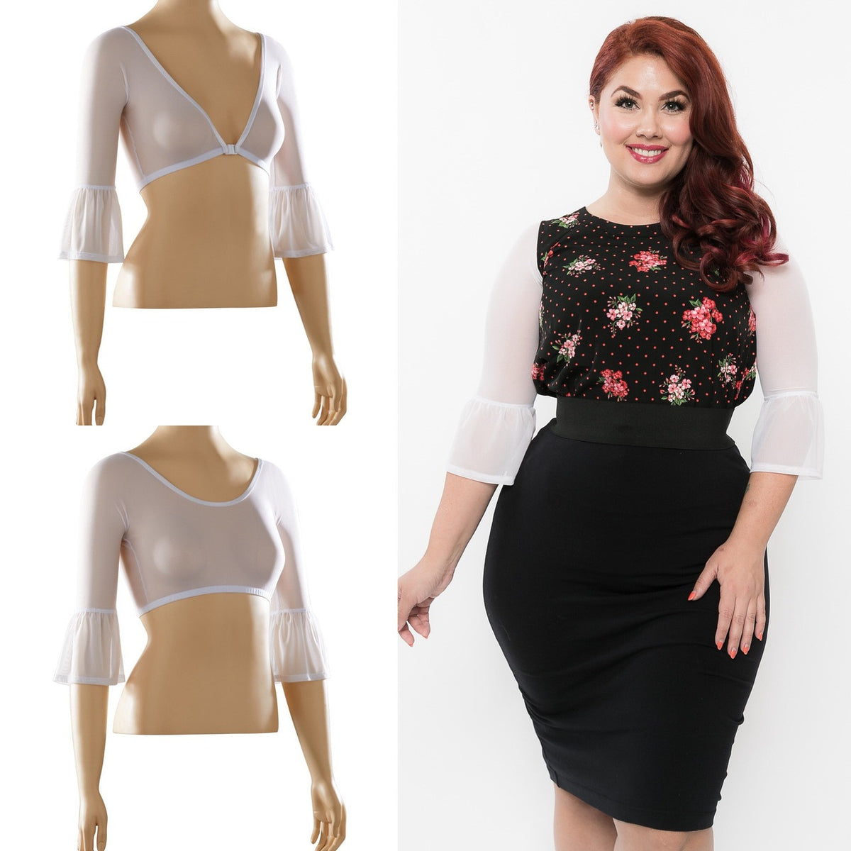 Bell 3/4 Sleeve White Mesh Sleevey Wonders - Plus Size