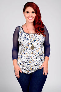 Basic 3/4 Length Navy Mesh Sleevey Wonders - Plus Size