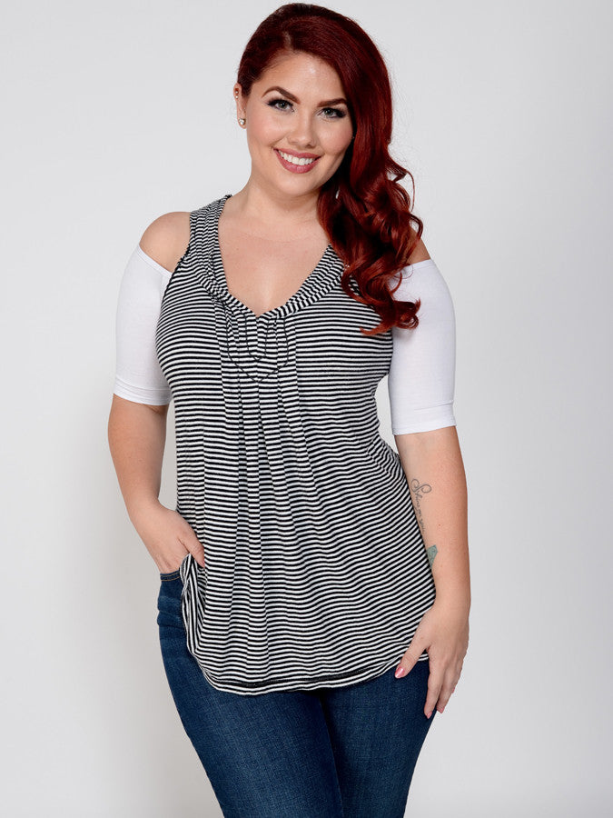 Bandeau 1/2 Sleeve White Jersey Sleevey Wonders - Plus Size