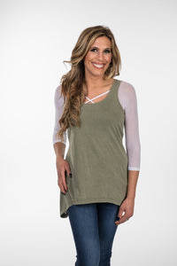 Criss-Cross 3/4 Sleeve White Mesh Sleevey Wonders