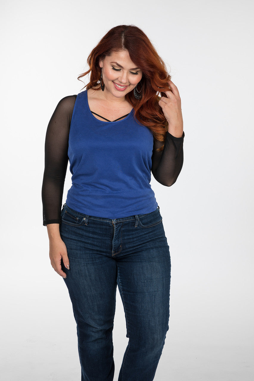 Criss-Cross 3/4 Sleeve Black Mesh Plus Size Sleevey Wonders