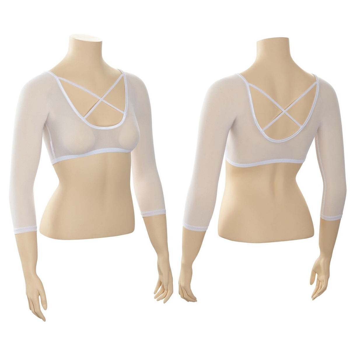 Criss-Cross 3/4 Sleeve White Mesh Sleevey Wonders