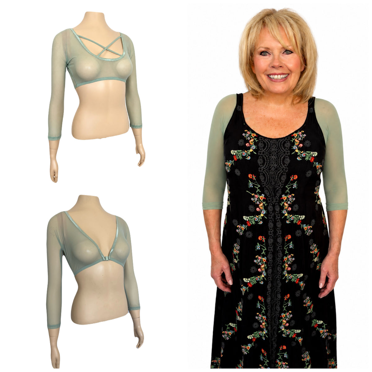 Criss-Cross Sage Green Mesh Sleevey Wonders-Plus Size