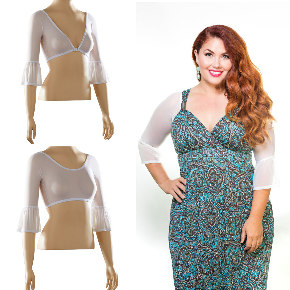 Bell 3/4 Sleeve White Mesh Sleevey Wonders - Plus Size