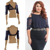 Waterfall 1/2 Sleeve Navy Mesh Sleevey Wonders - Plus Size