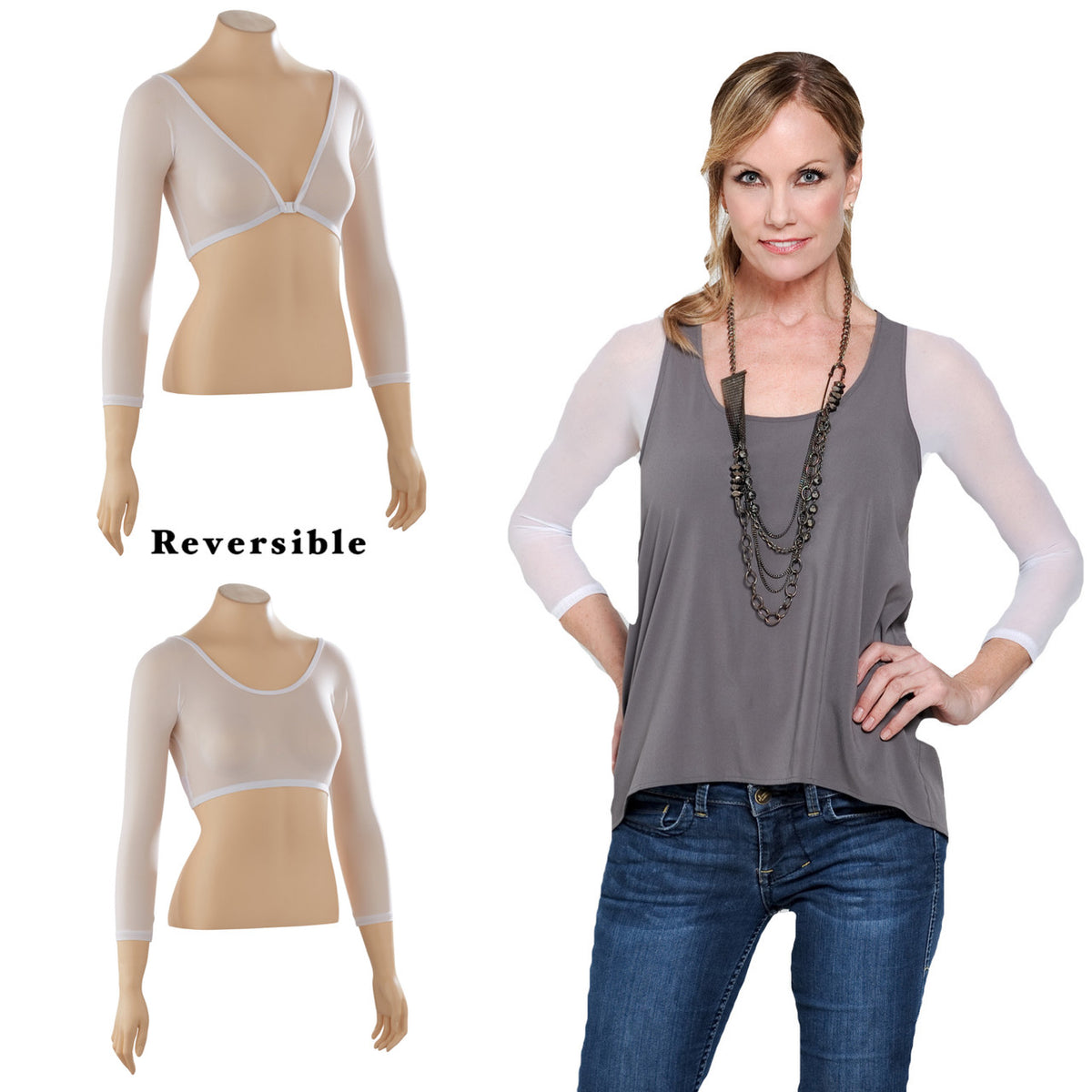 Basic 3/4 Length White Mesh Sleevey Wonders