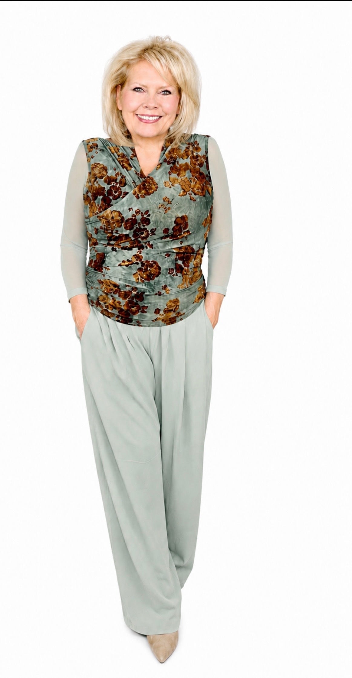 Criss-Cross Sage Green Mesh Sleevey Wonders-Plus Size