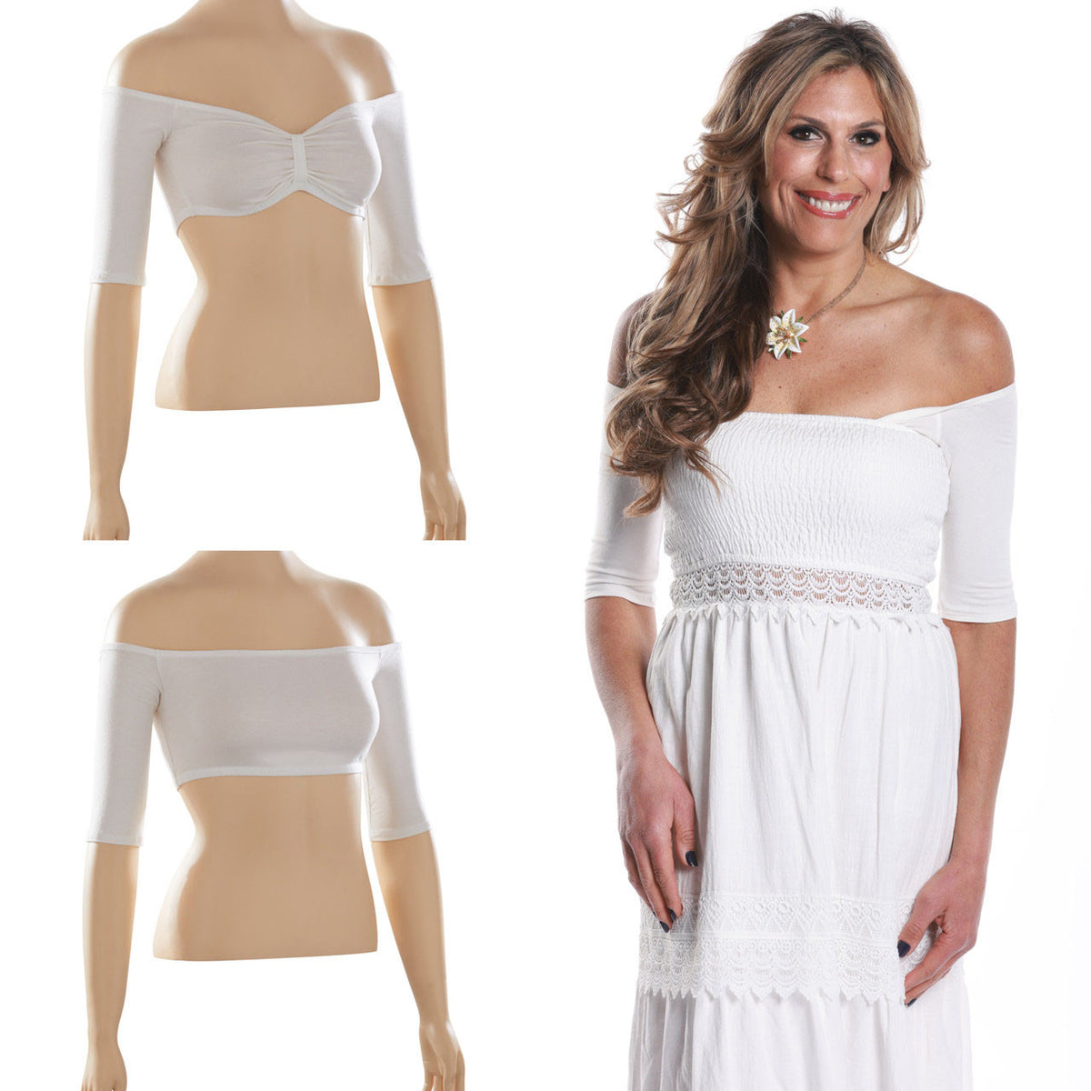 Bandeau 1/2 Sleeve White Jersey Sleevey Wonders