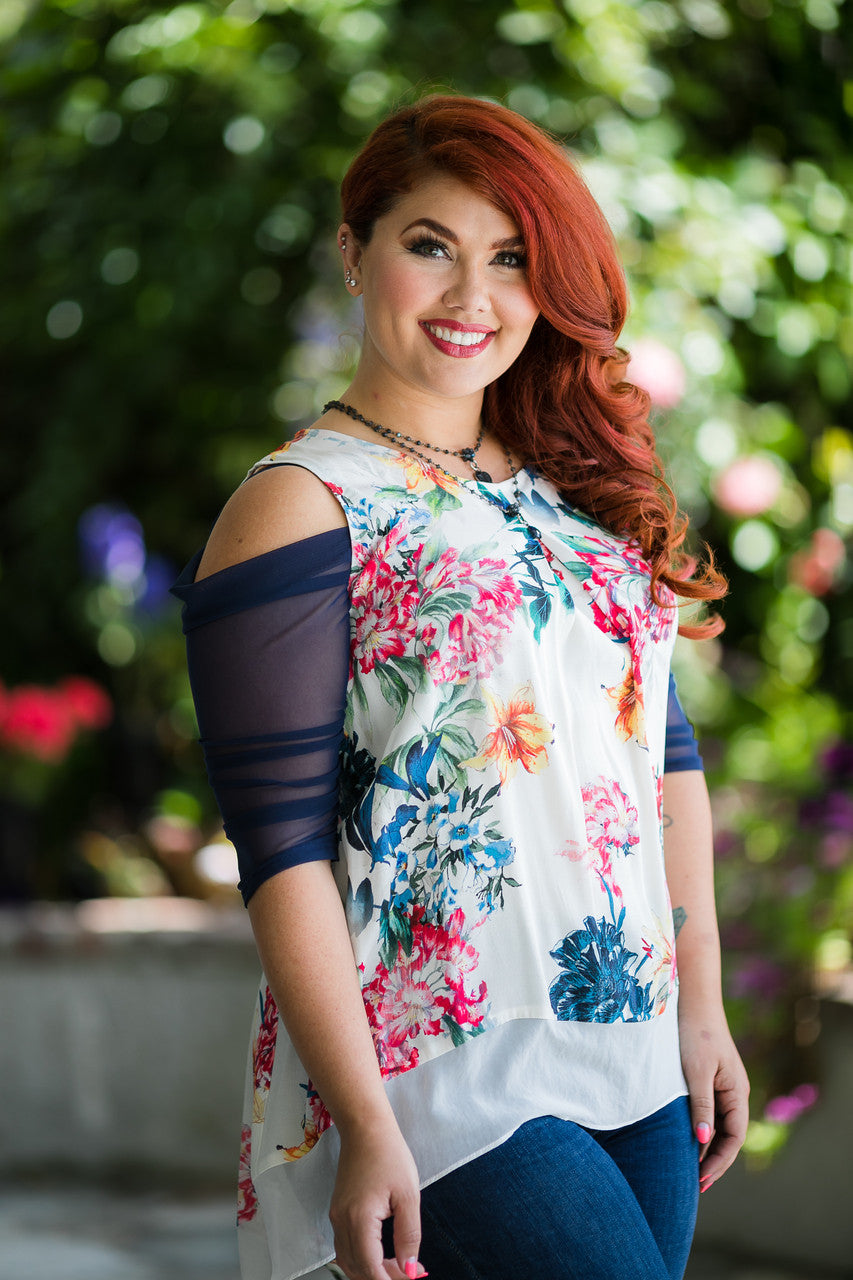 Waterfall 1/2 Sleeve Navy Mesh Sleevey Wonders - Plus Size