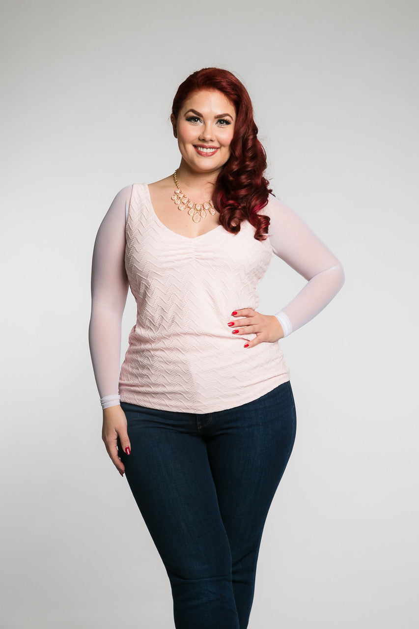 Basic White Mesh Long Sleeve Sleevey Wonders - Plus Size