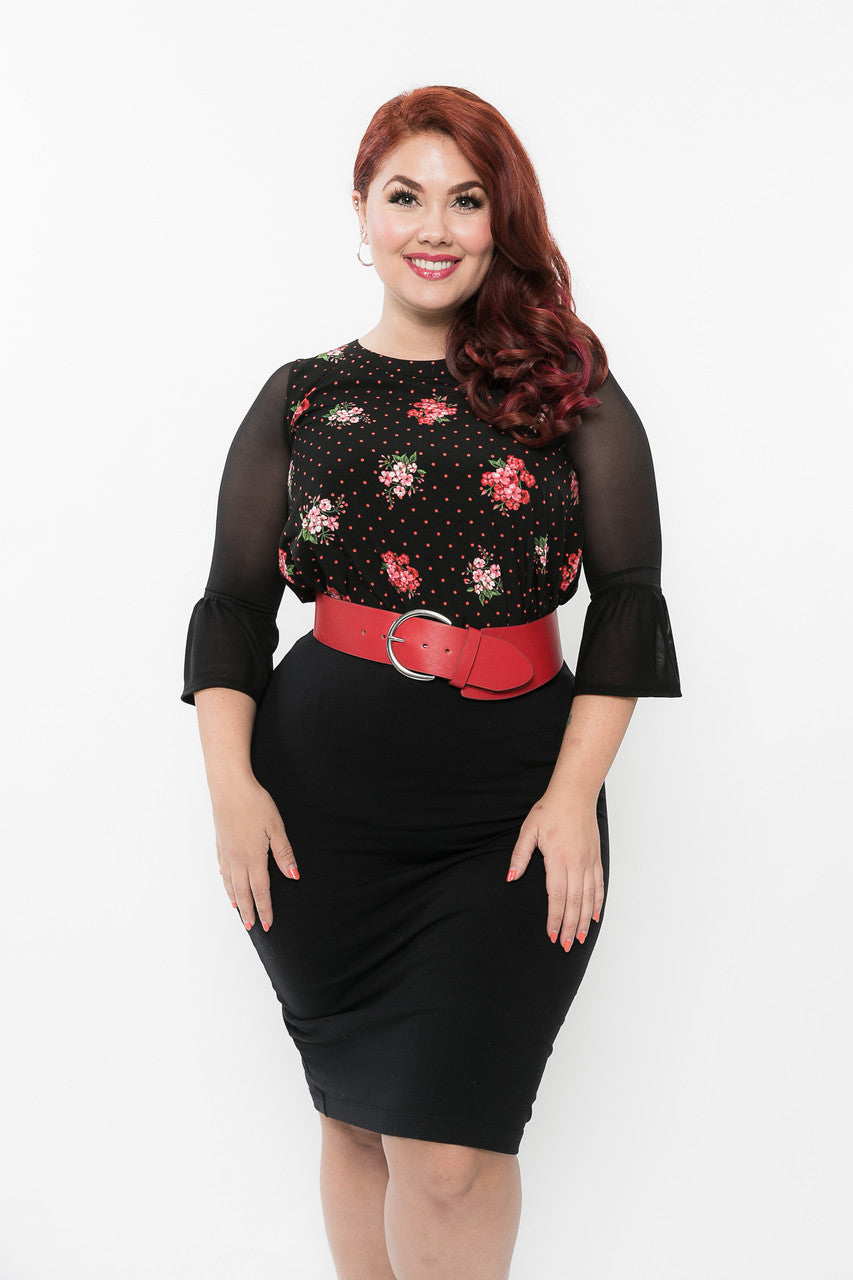 Bell 3/4 Sleeve Black Mesh Sleevey Wonders - Plus Size