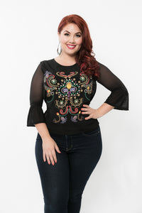 Bell 3/4 Sleeve Black Mesh Sleevey Wonders - Plus Size