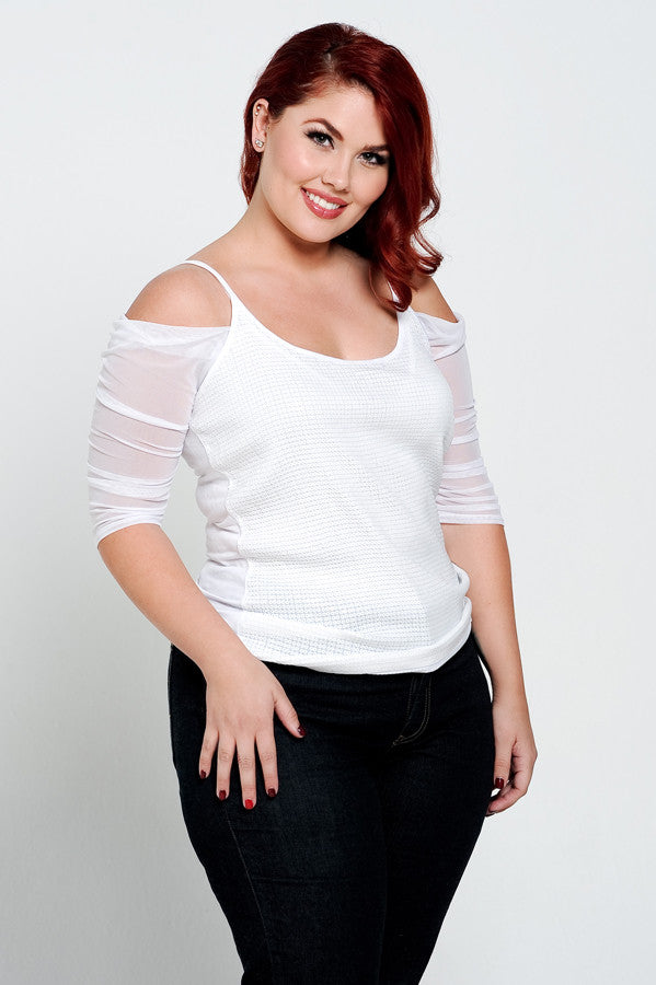 Waterfall 1/2 Sleeve White Mesh Sleevey Wonders - Plus Size