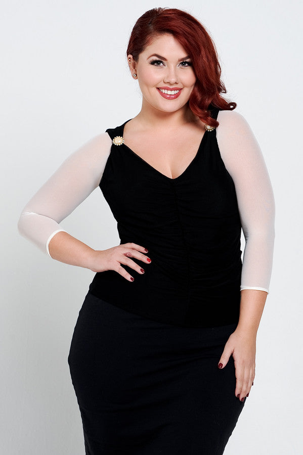 Basic 3/4 Length Ivory Mesh Sleevey Wonders - Plus Size