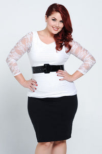 Basic 3/4 Length White Lace Sleevey Wonders - Plus Size