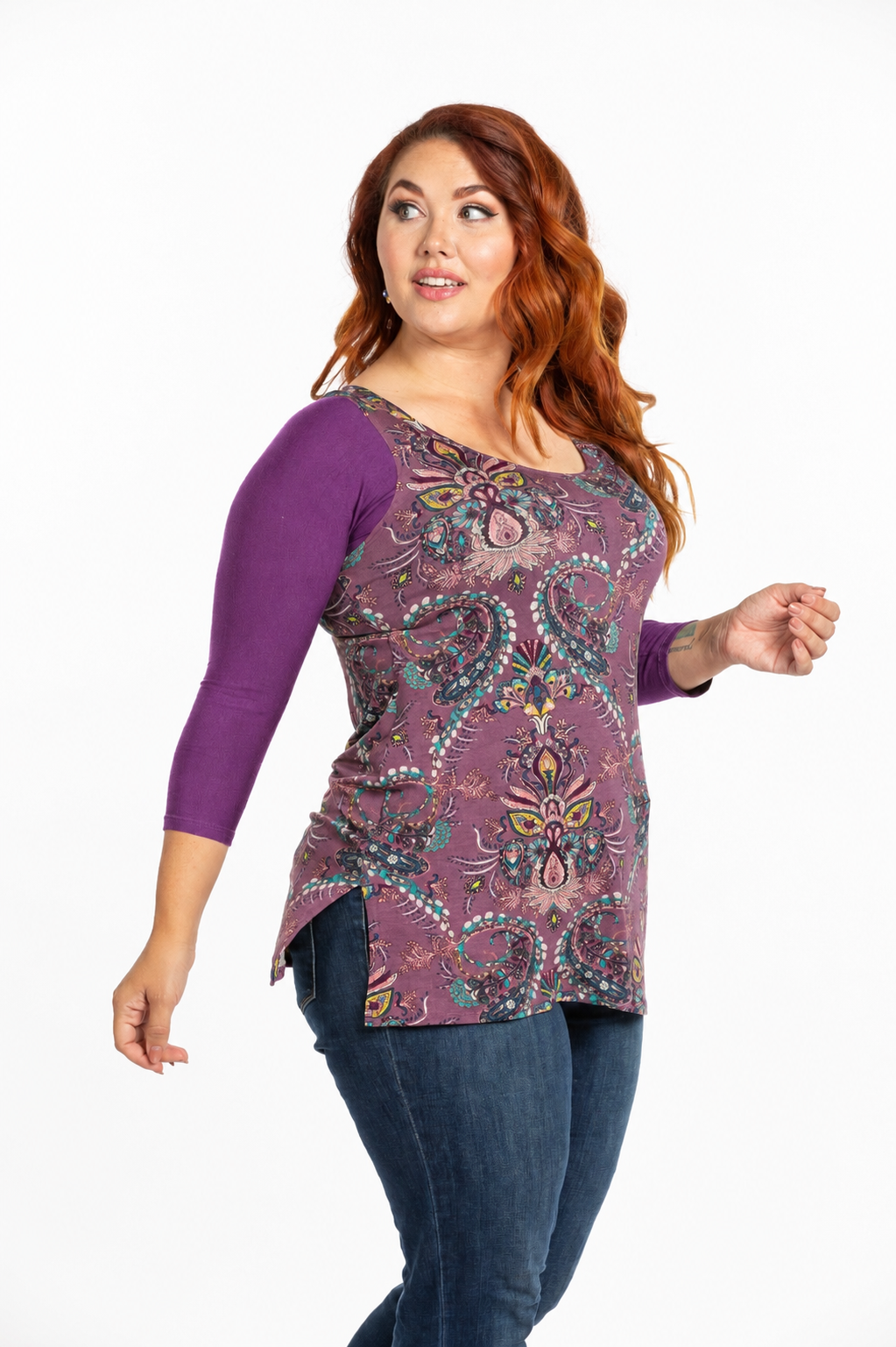 Basic 3/4 Sleeve Plum Jersey Sleevey Wonders - Plus Size