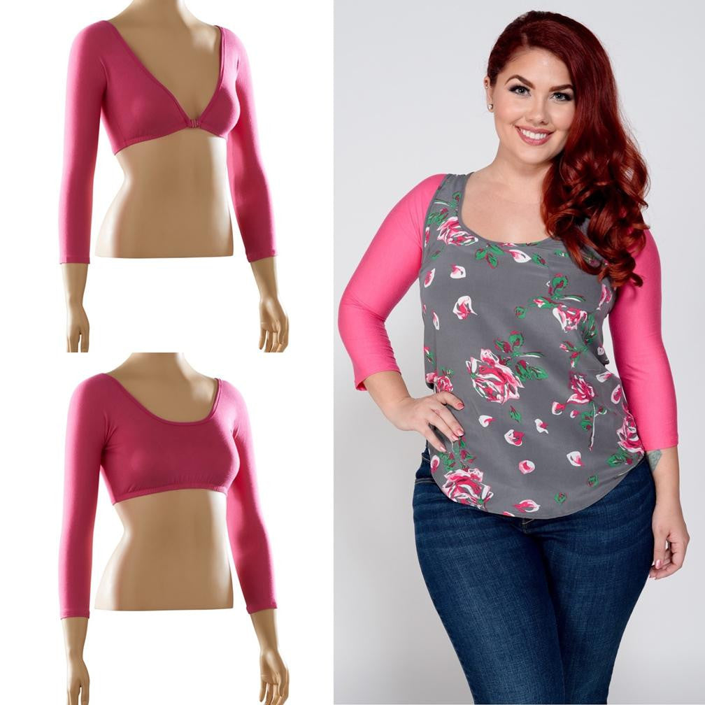 Basic 3/4 Sleeve Pink Jersey Sleevey Wonders - Plus Size