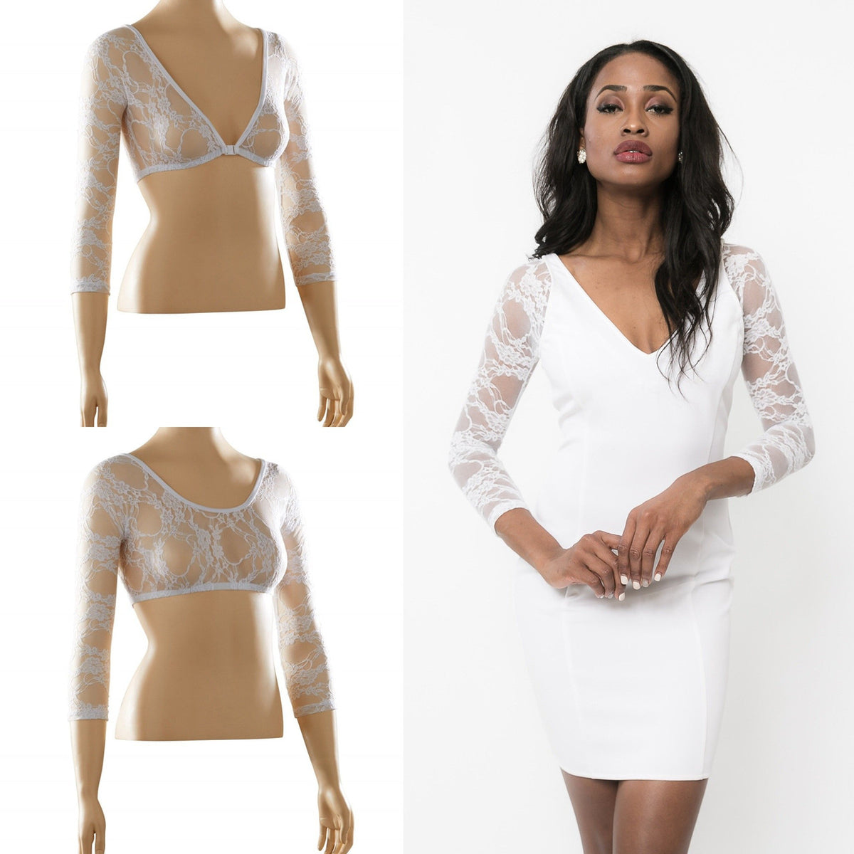 Basic 3/4 Length White Lace Sleevey Wonders