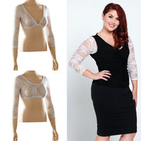Basic 3/4 Length White Lace Sleevey Wonders - Plus Size