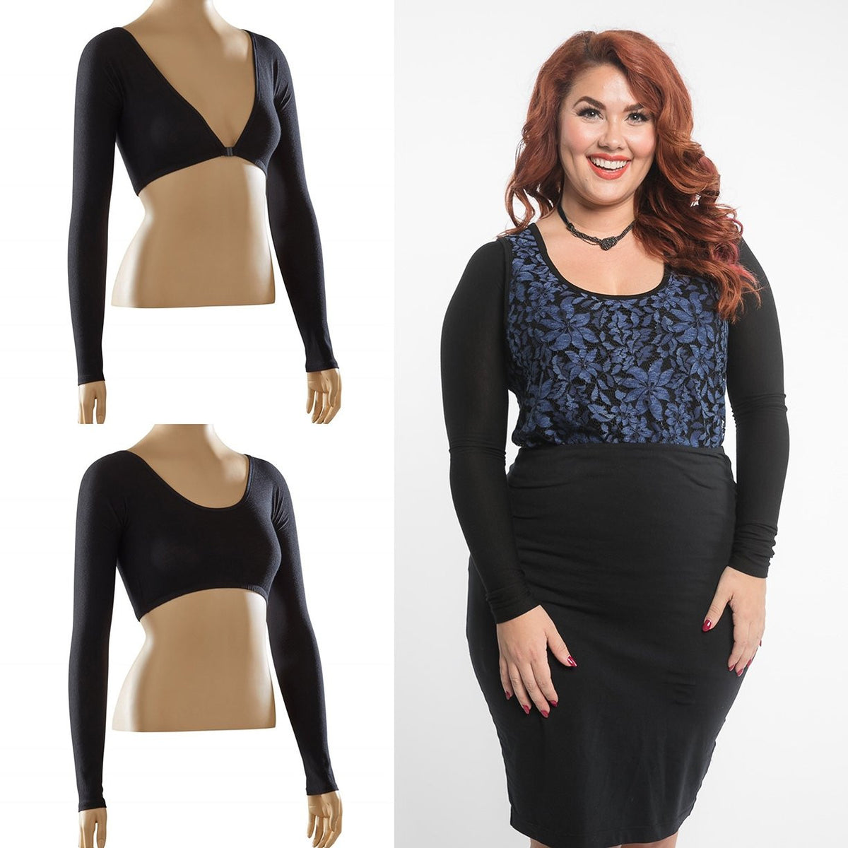 Basic Long Sleeve Black Jersey Sleevey Wonders - Plus Size