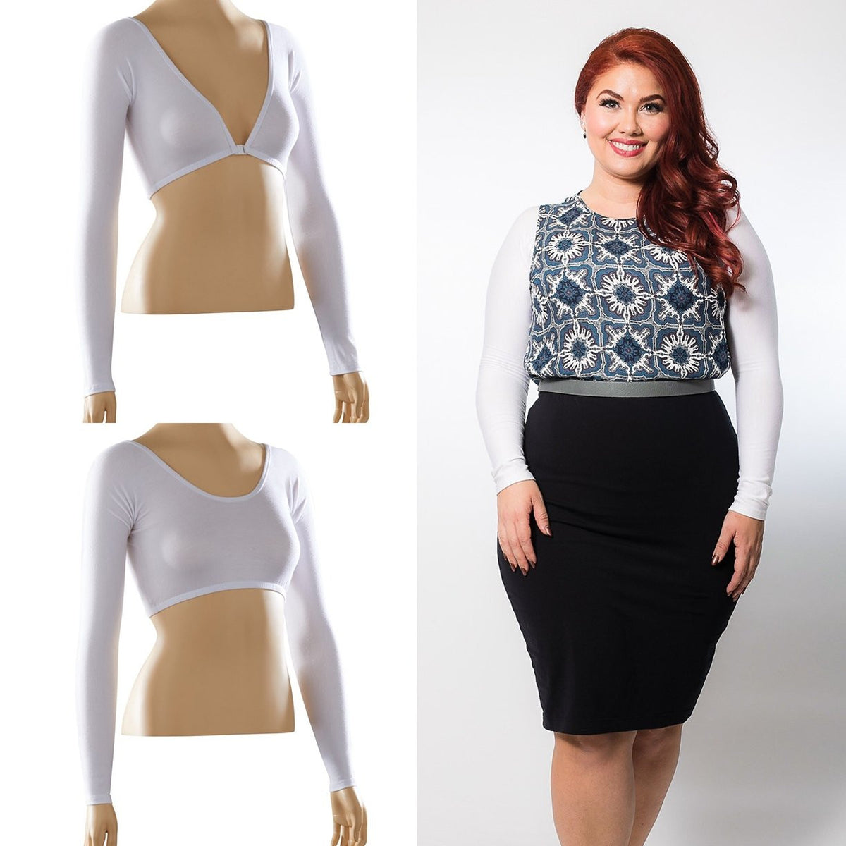 Basic Long Sleeve White Jersey Sleevey Wonders - Plus Size