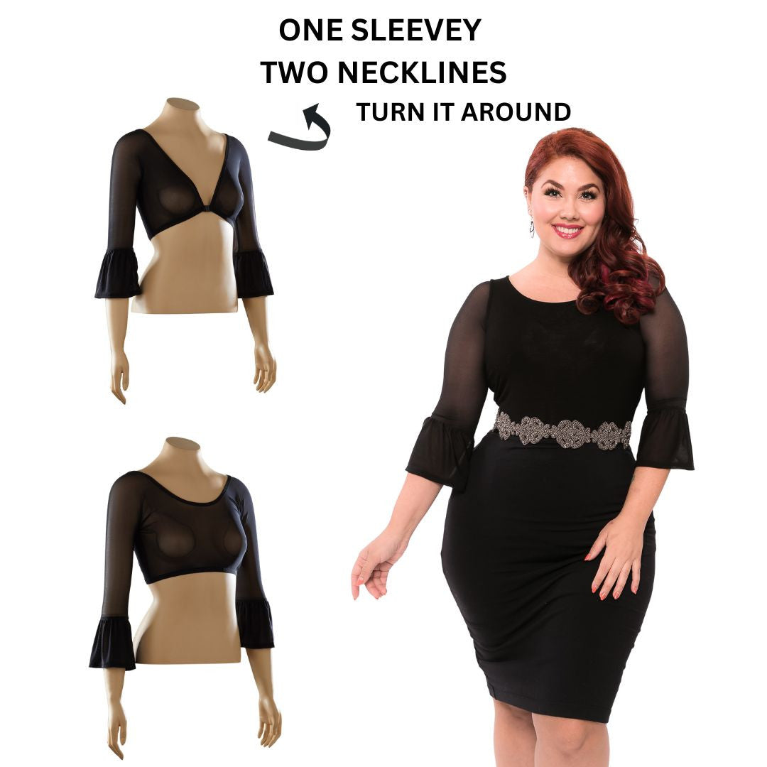 Bell 3/4 Sleeve Black Mesh Sleevey Wonders - Plus Size