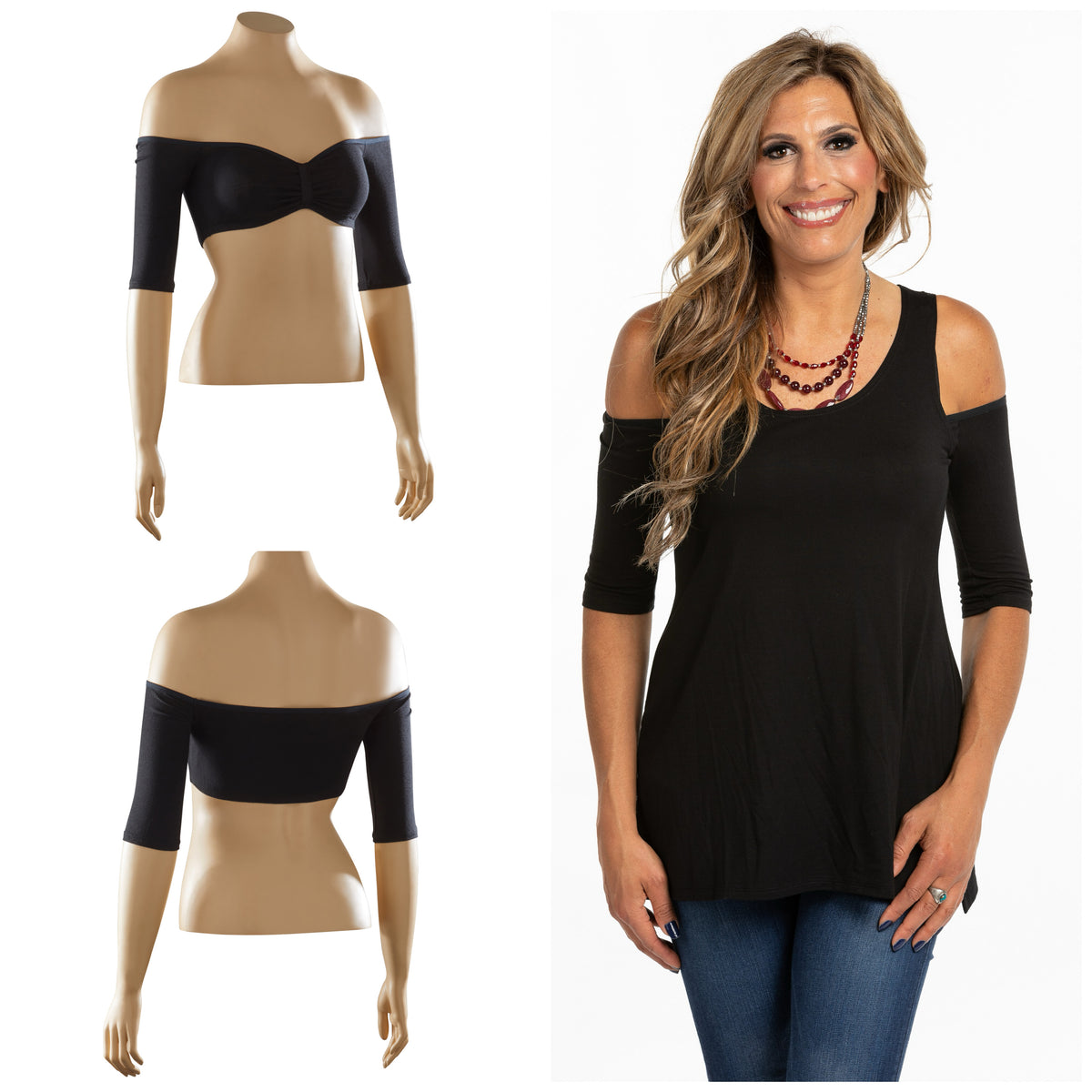Bandeau 1/2 Sleeve Black Jersey Sleevey Wonders