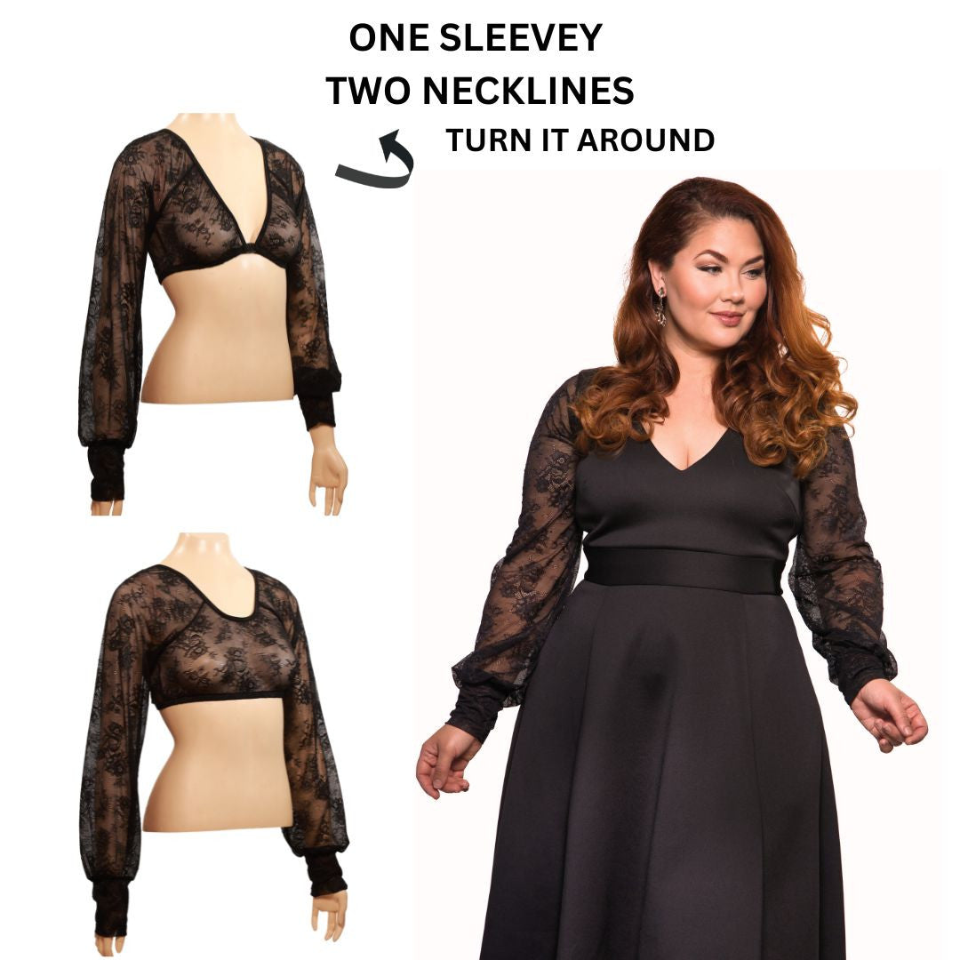Long Puff Sleeve Black Lace Sleevey Wonders - Plus Size