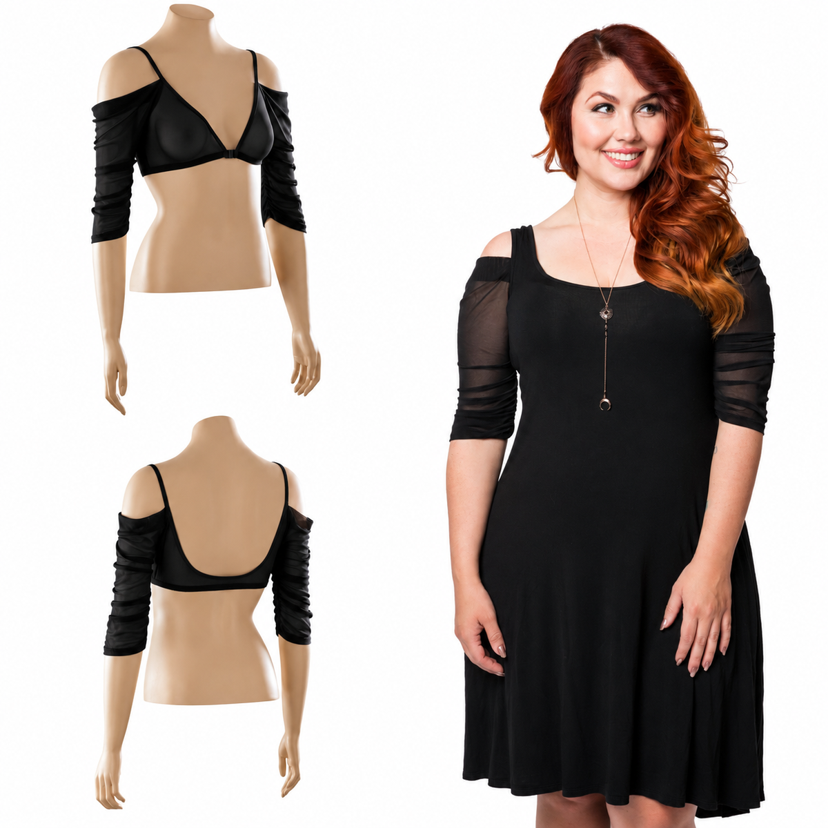 Waterfall 1/2 Sleeve Black Mesh Sleevey Wonders - Plus Size