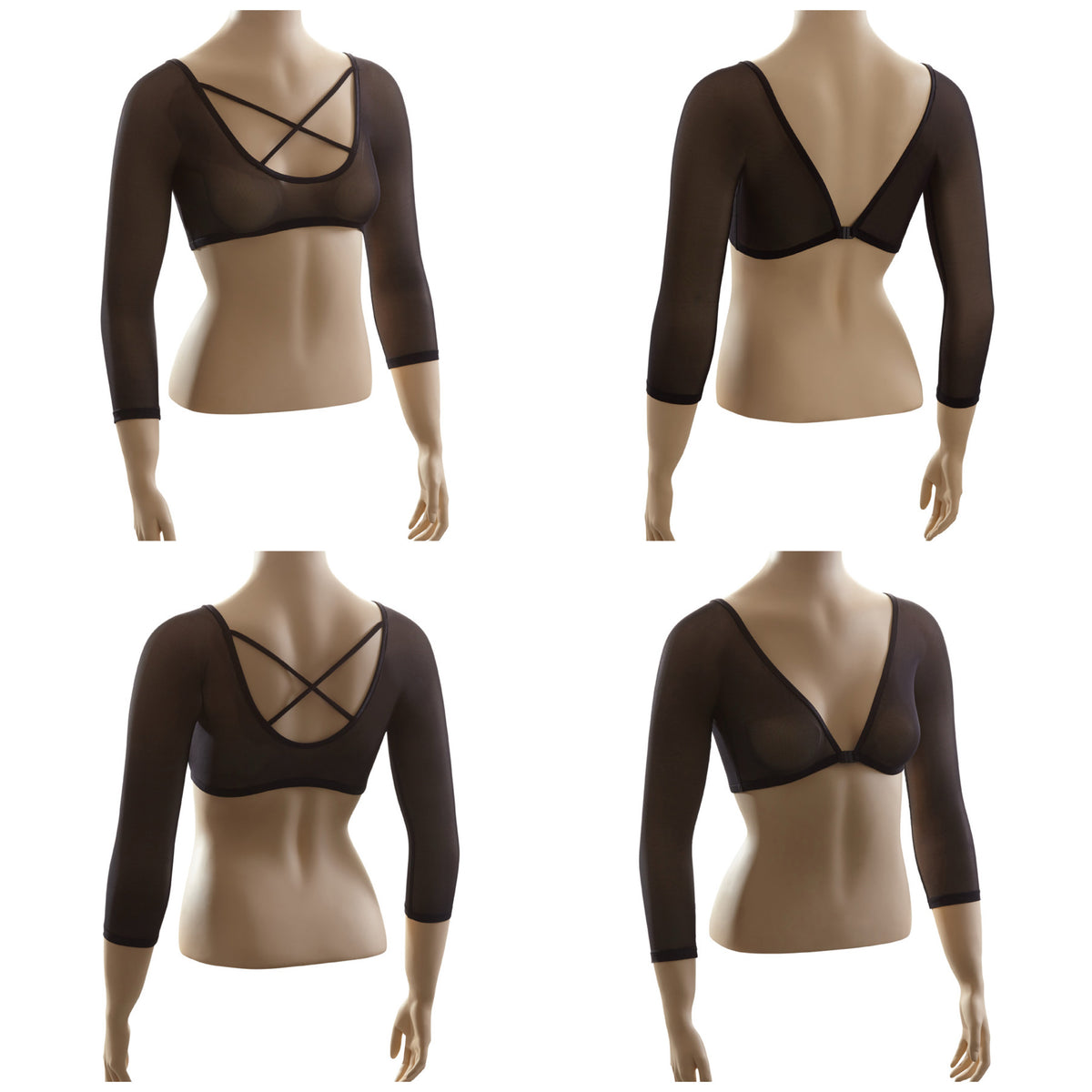 Criss-Cross 3/4 Sleeve Black Mesh Plus Size Sleevey Wonders