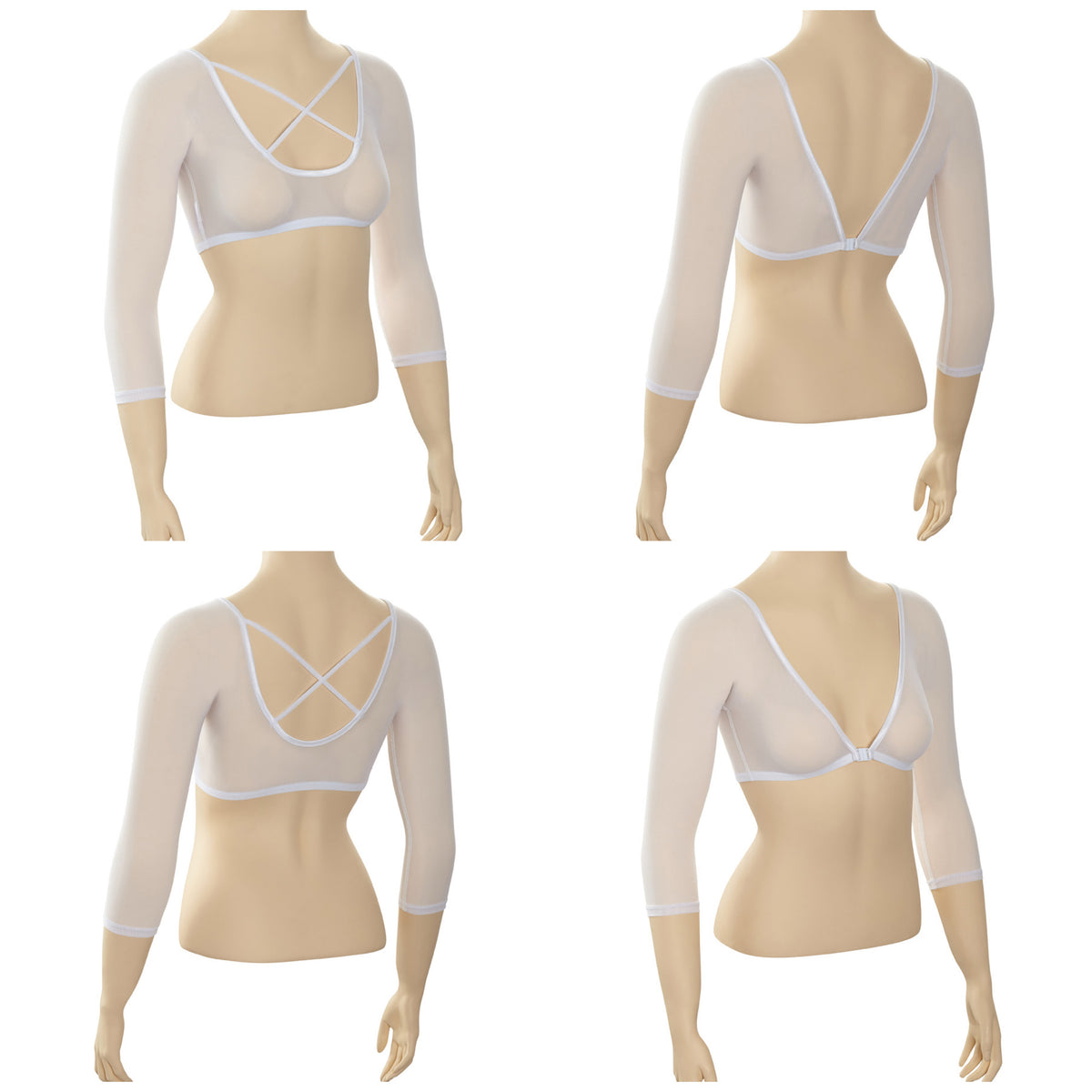Criss-Cross 3/4 Sleeve White Mesh Plus Size Sleevey Wonders